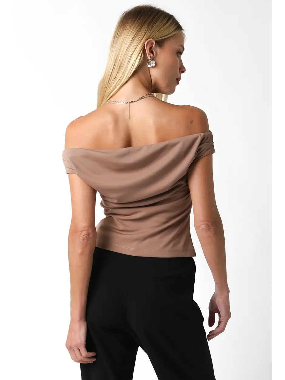 Macey Off-Shoulder Fitted Top Taupe