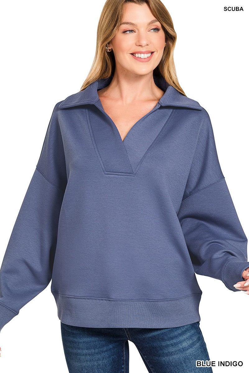 Scuba Collared Pullover & Pants Set Blue Indigo