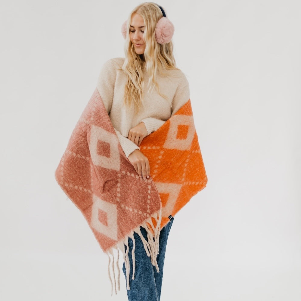 Diamond Fade Chunky Scarf Orange/Pink/Cream