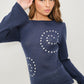 Ellie Studded Open Knit Long Sleeve Top