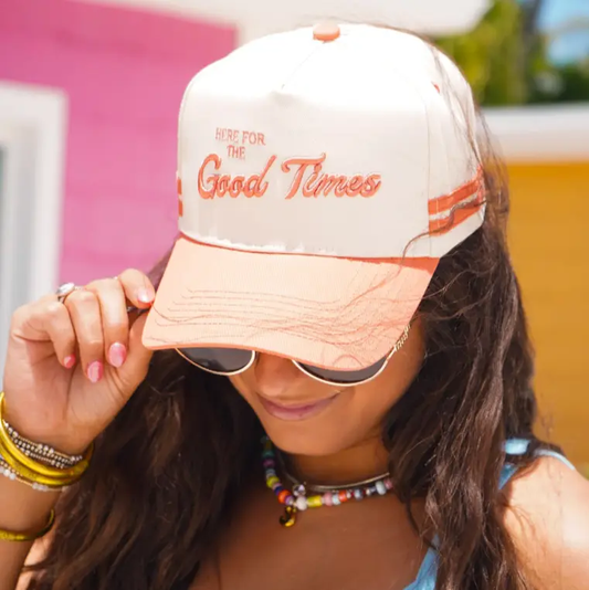 Here For the Good Times - Coral Trucker Hat