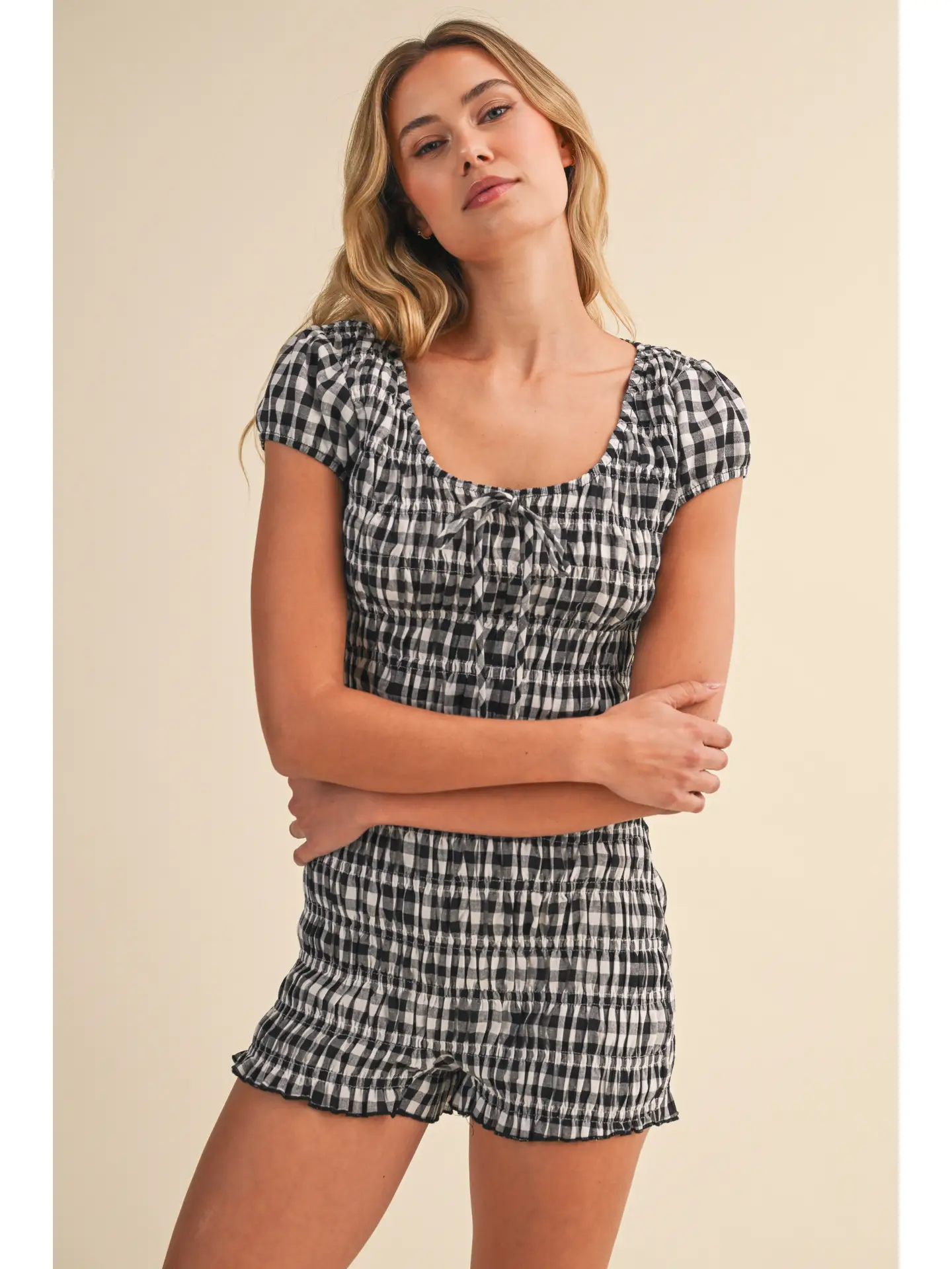 Kennedy Black Gingham Romper