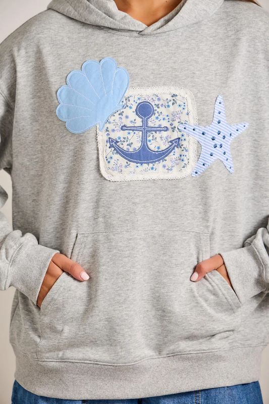 Heather Grey Nautical Anchor Patch Hoodie