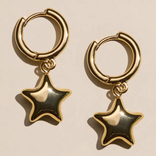 Gold Waterproof Puffy Star Huggie Earrings