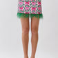 Floral Print Feather Trim Mini Skirt