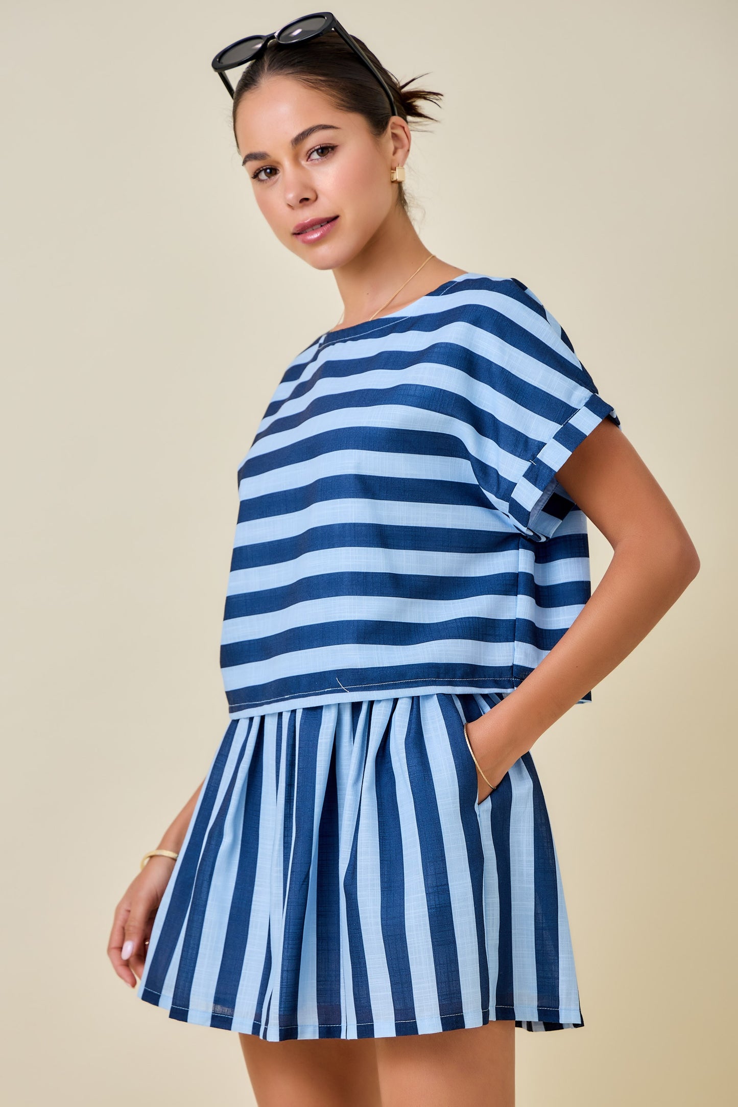 Devin Navy and Blue Striped Set