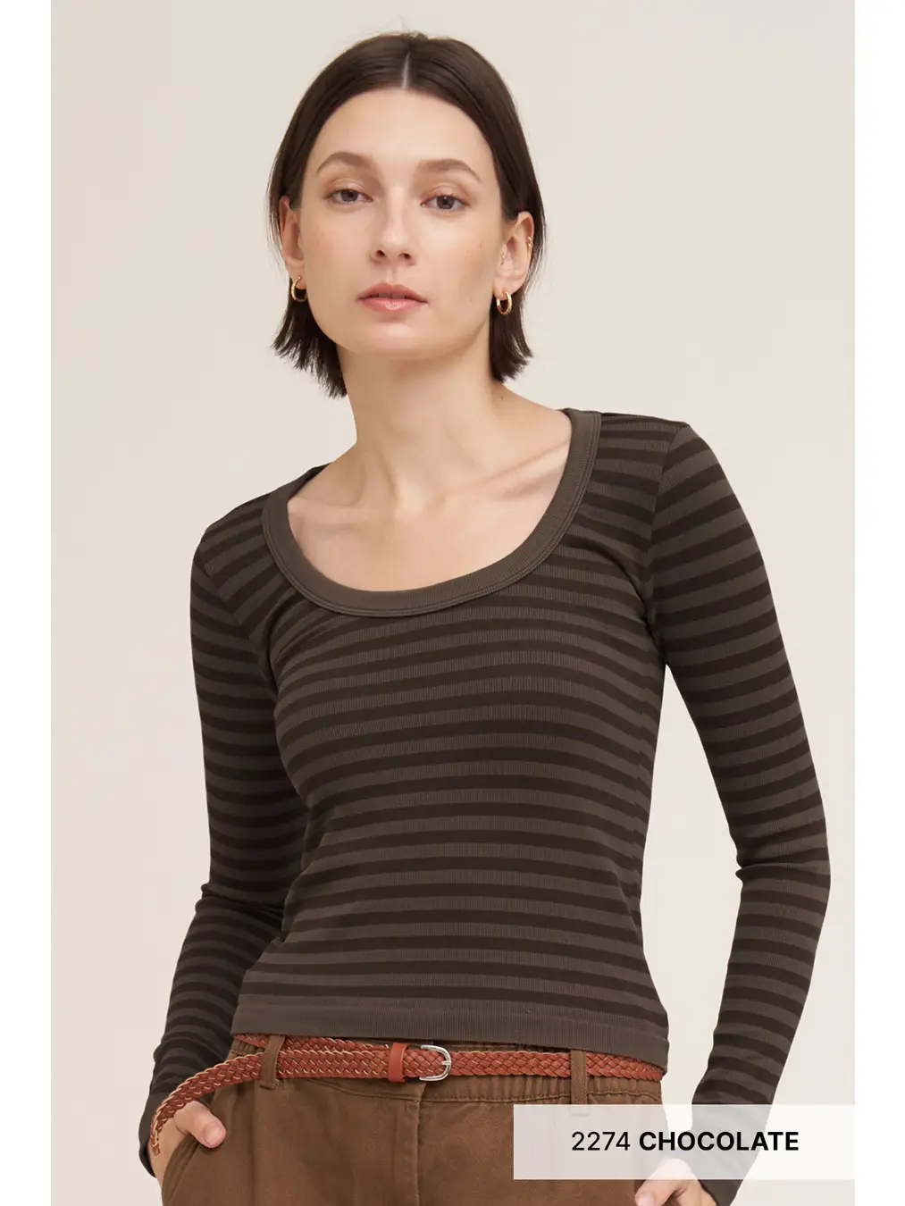 Striped Scoop Neck Ls Top MULTIPLE COLORS