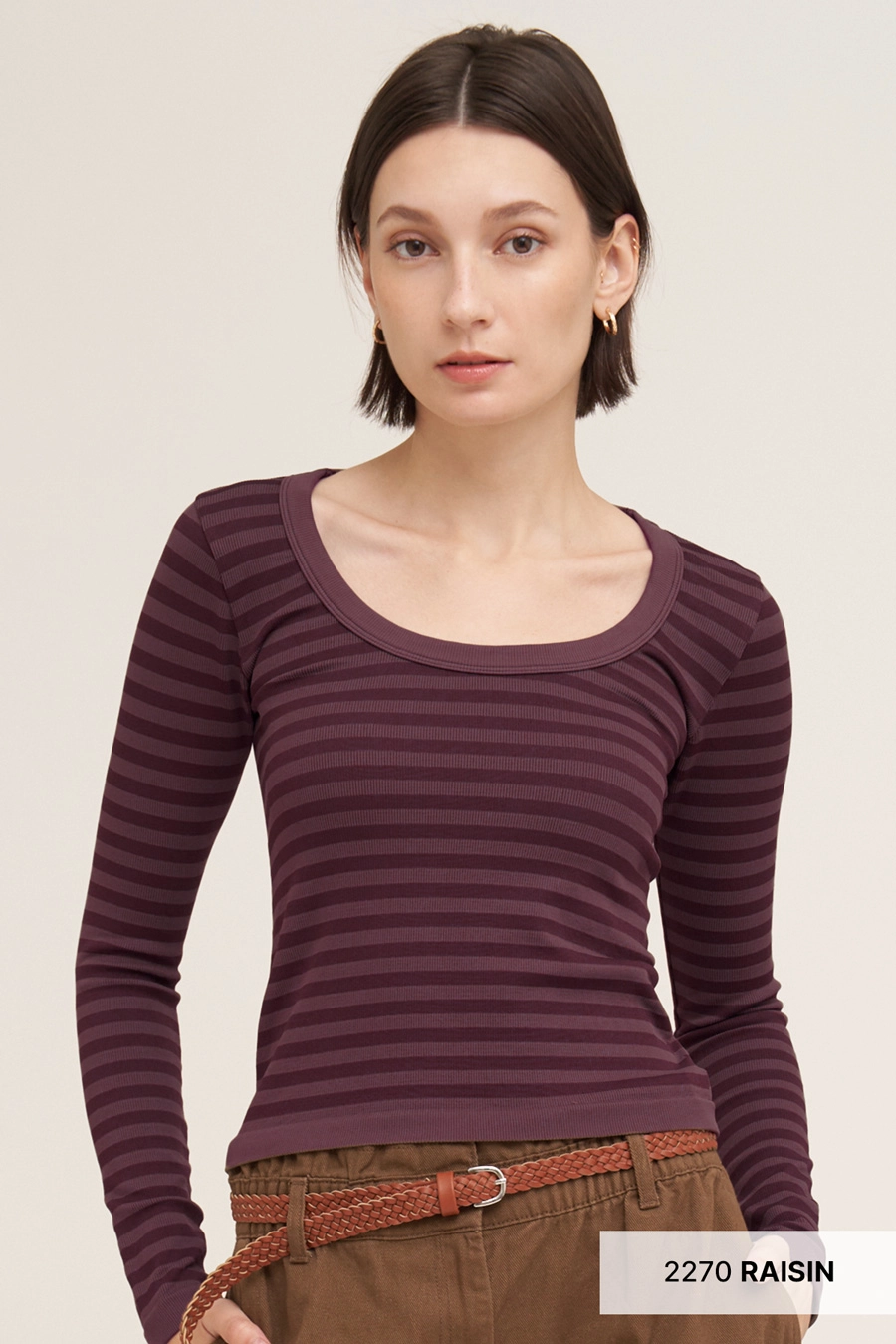 Striped Scoop Neck Ls Top MULTIPLE COLORS