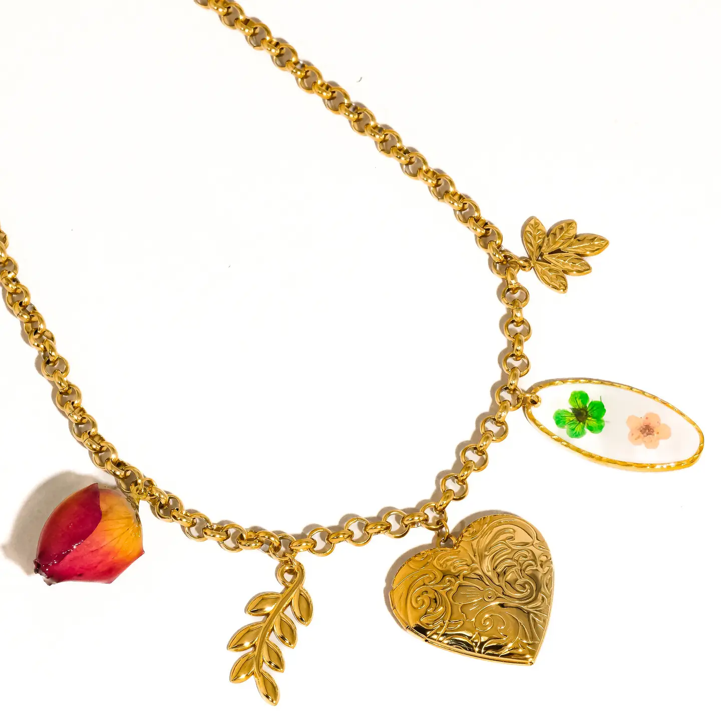 Lantana 18K Gold Non-Tarnish Vintage Locket Charm Necklace