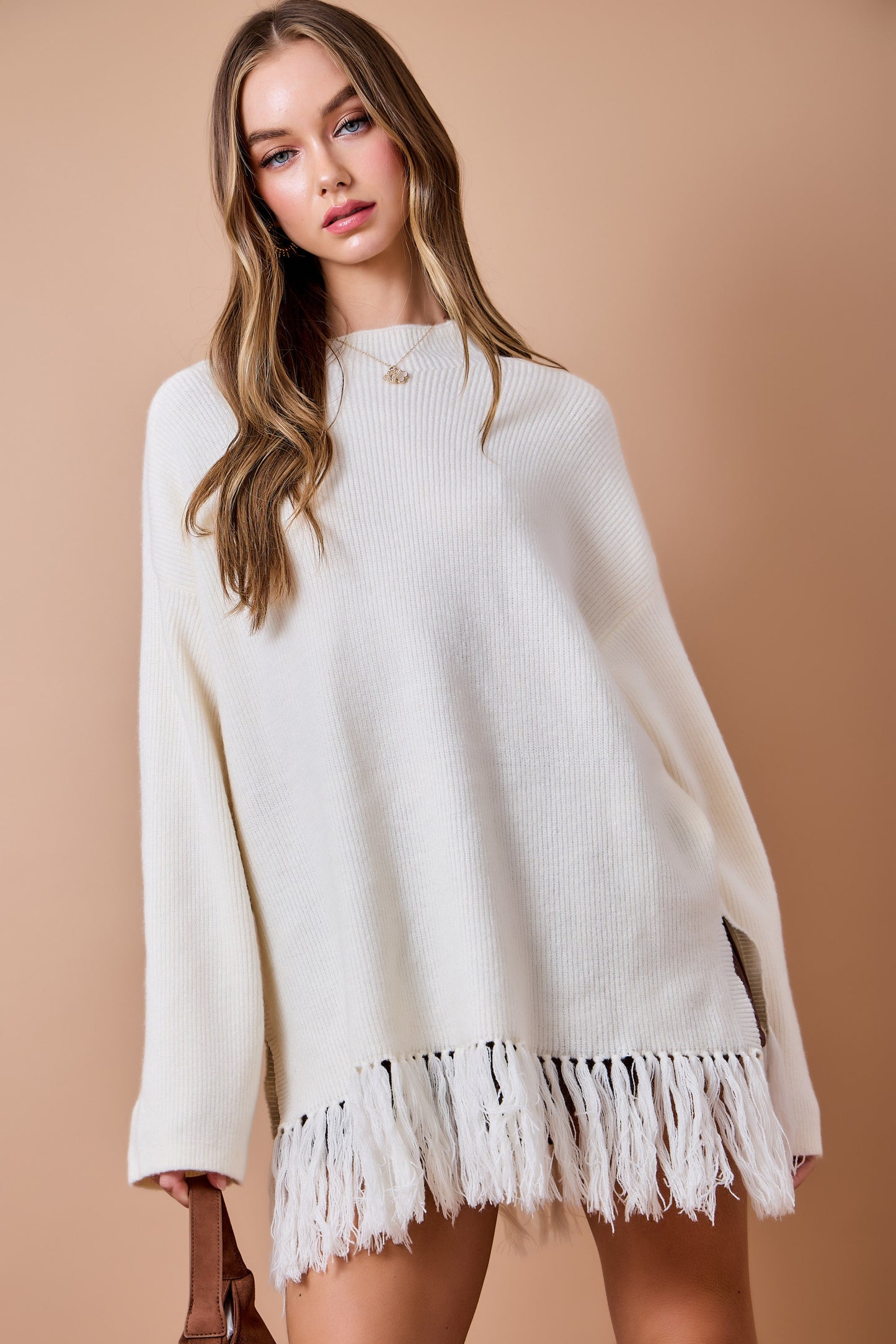 Dua Ivory Fringe Sweater