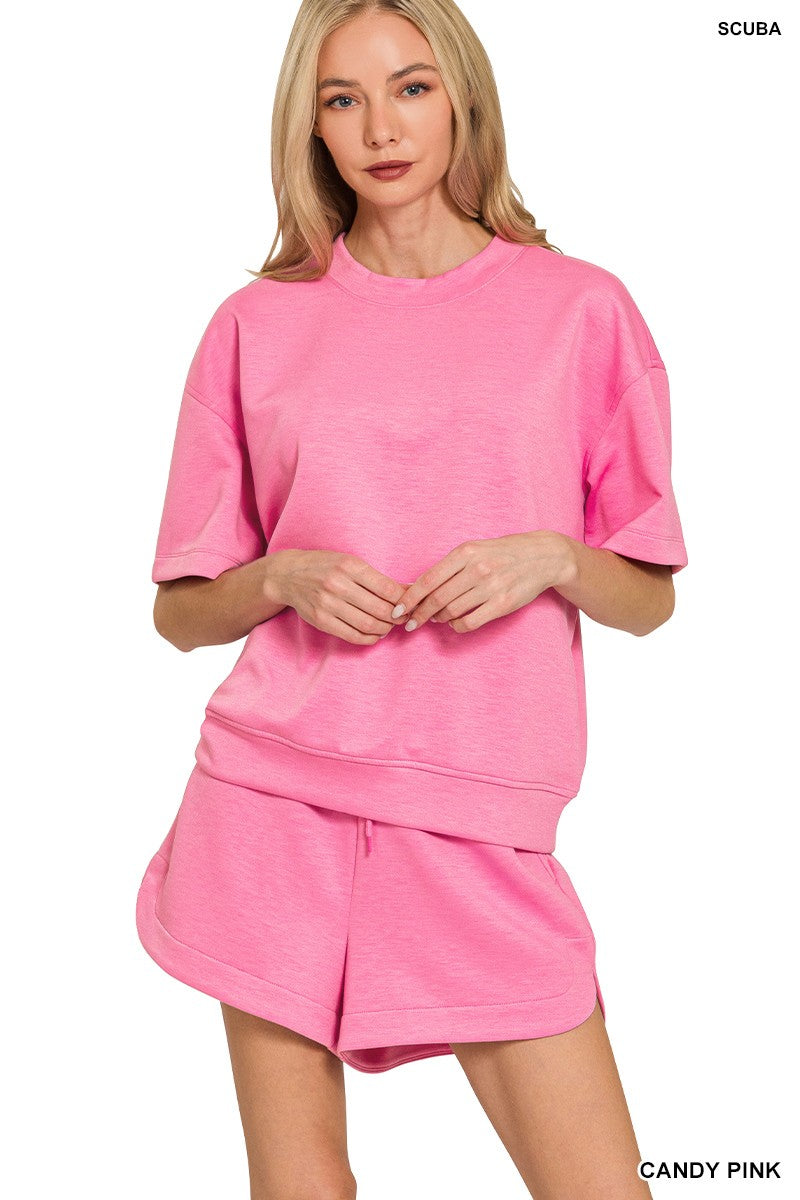 Scuba Short Sleeve Top & Shorts Set Candy Pink