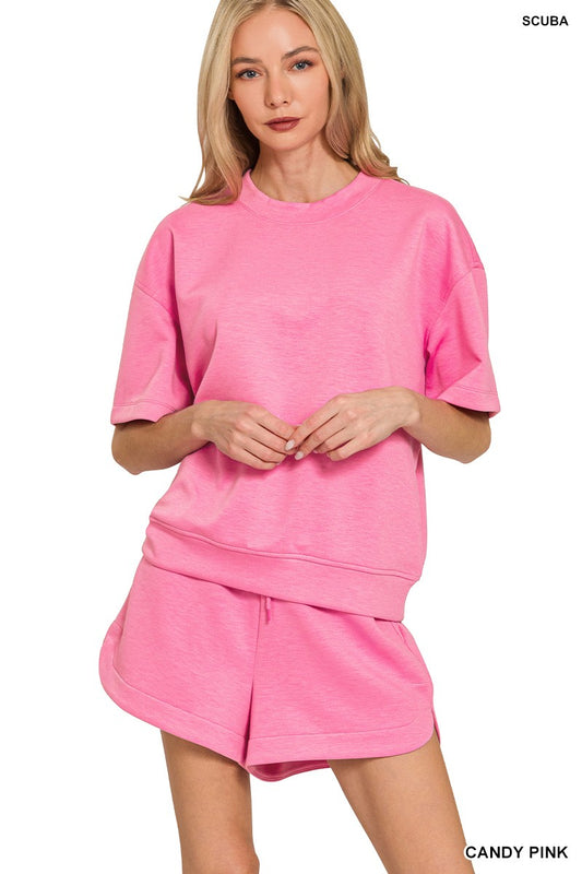 Scuba Short Sleeve Top & Shorts Set Candy Pink