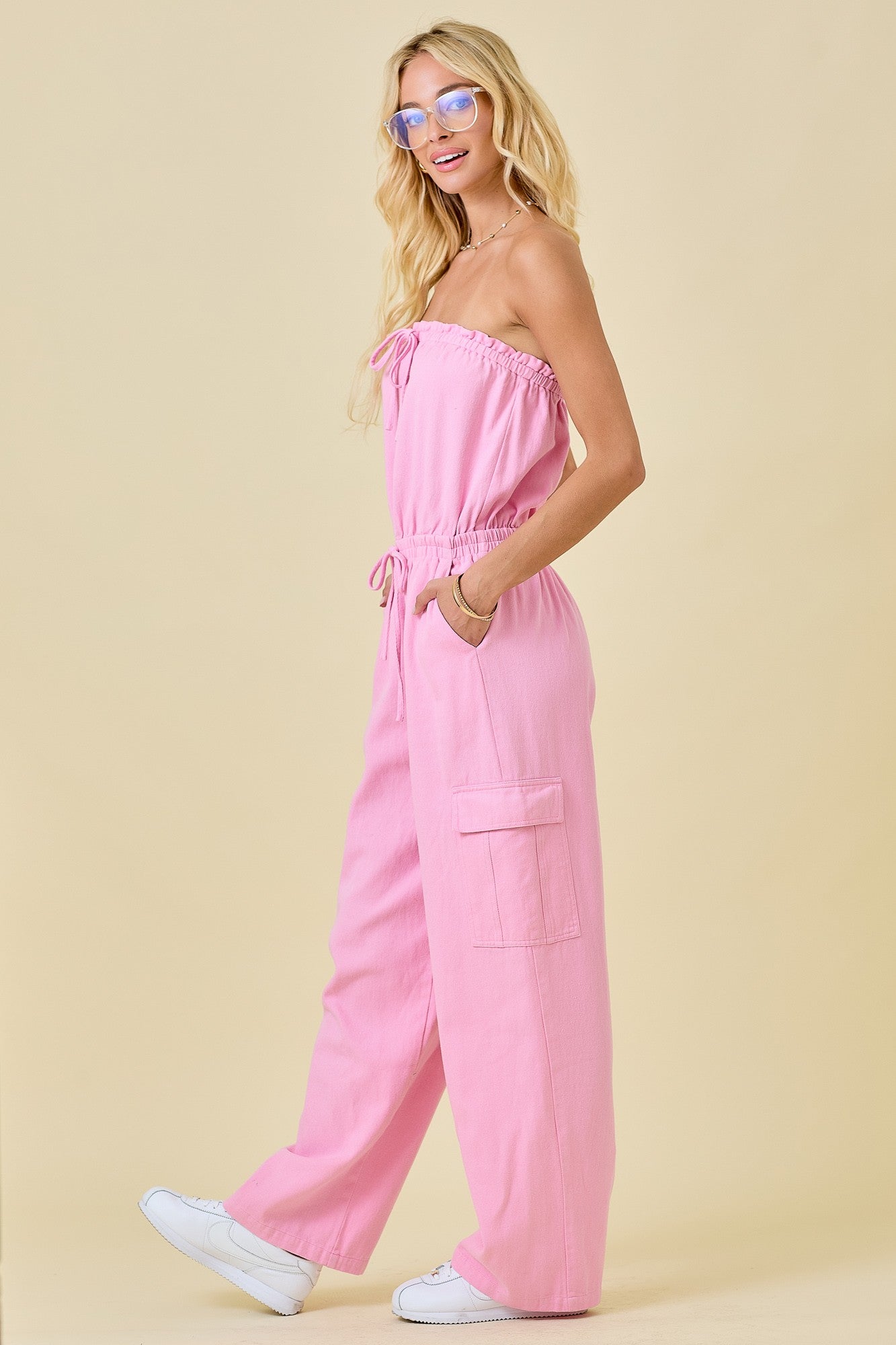 Bella Pink Cargo Jumpsuit