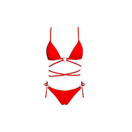 Heart Detail String Red Bikini Bottoms