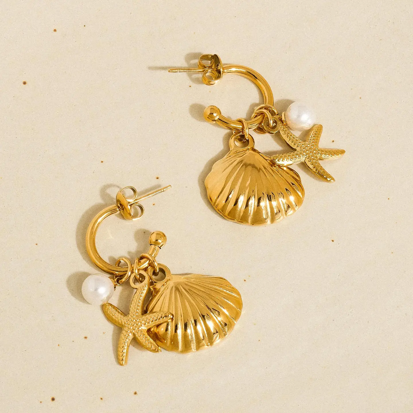 Marlène 18K Gold Non-Tarnish Sea Shell and Star Earring