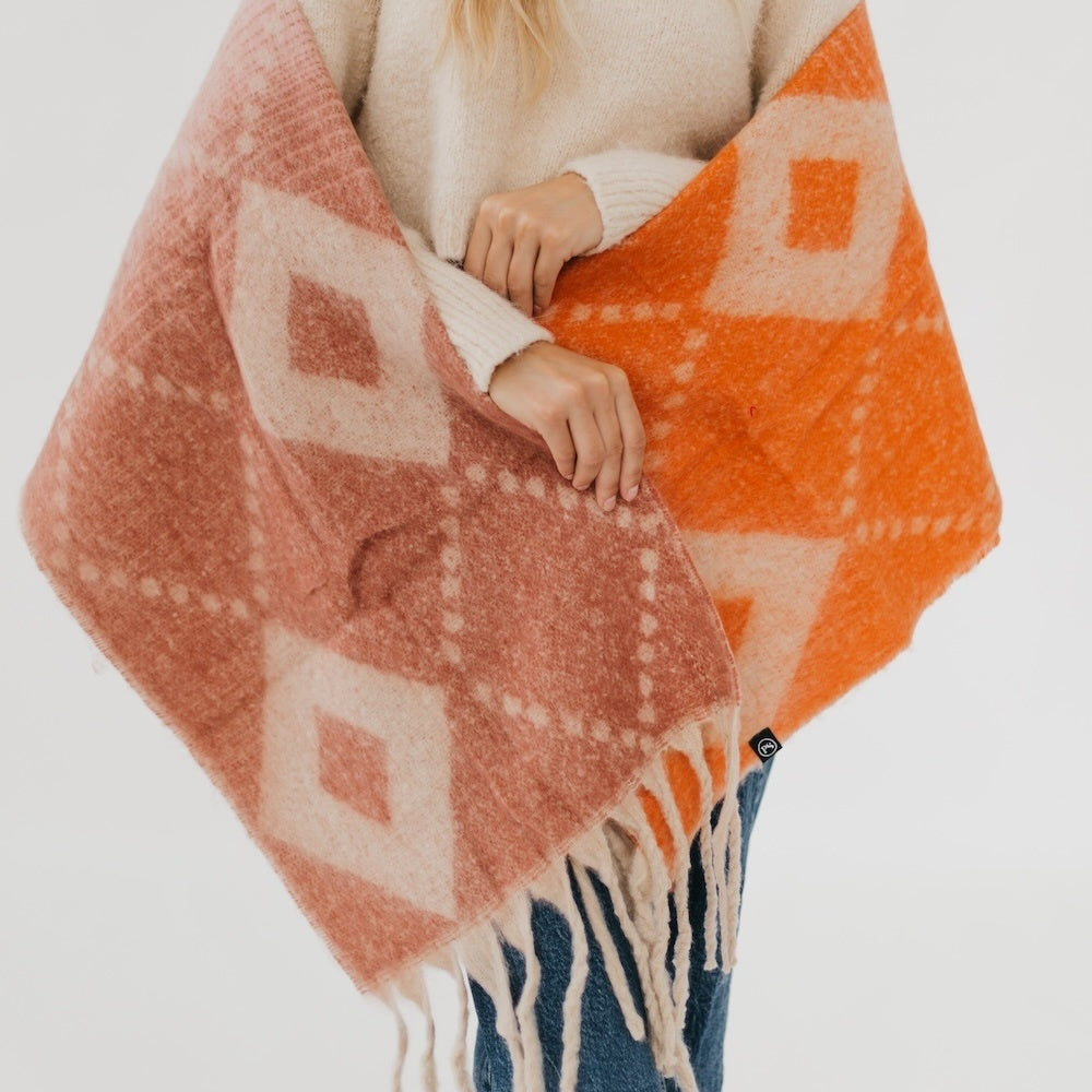 Diamond Fade Chunky Scarf Orange/Pink/Cream