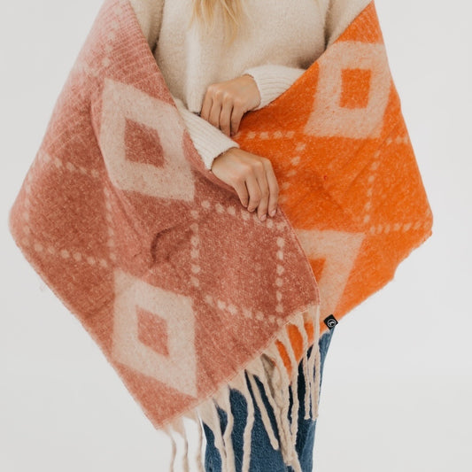 Diamond Fade Chunky Scarf Orange/Pink/Cream