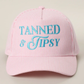 Tanned & Tipsy Embroidered Seersucker Stripe Trucker Hat Pink
