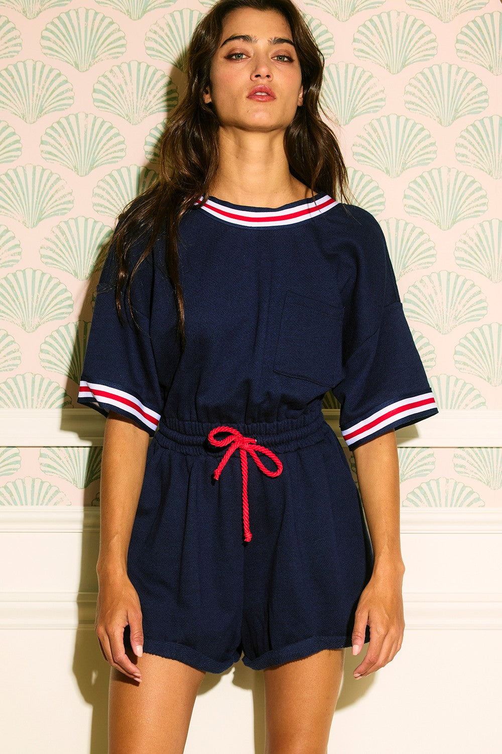 Becka Navy Ribbon Romper