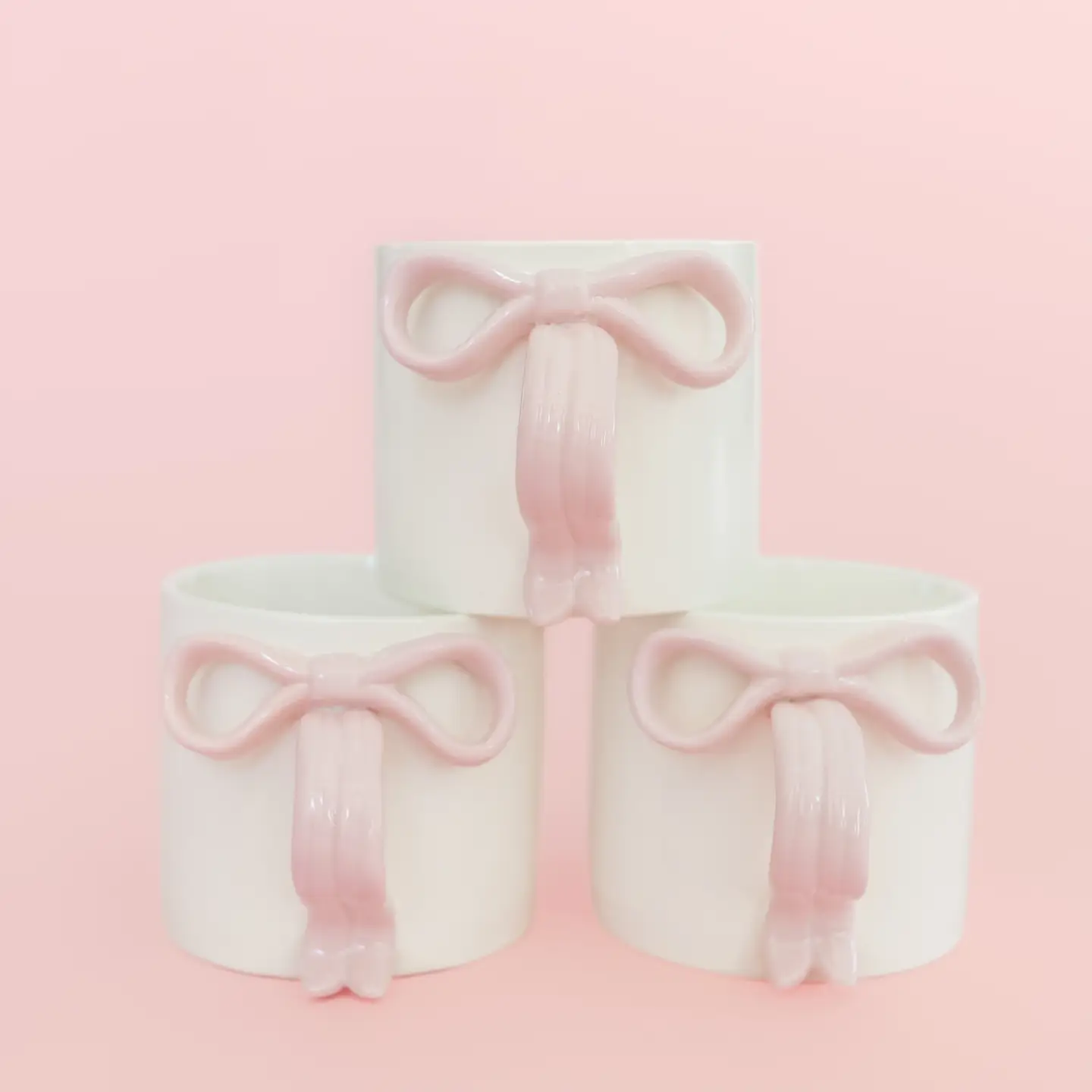 Blush Pink Bow Ceramic Coffee Tea Mug with Ribbon Handle