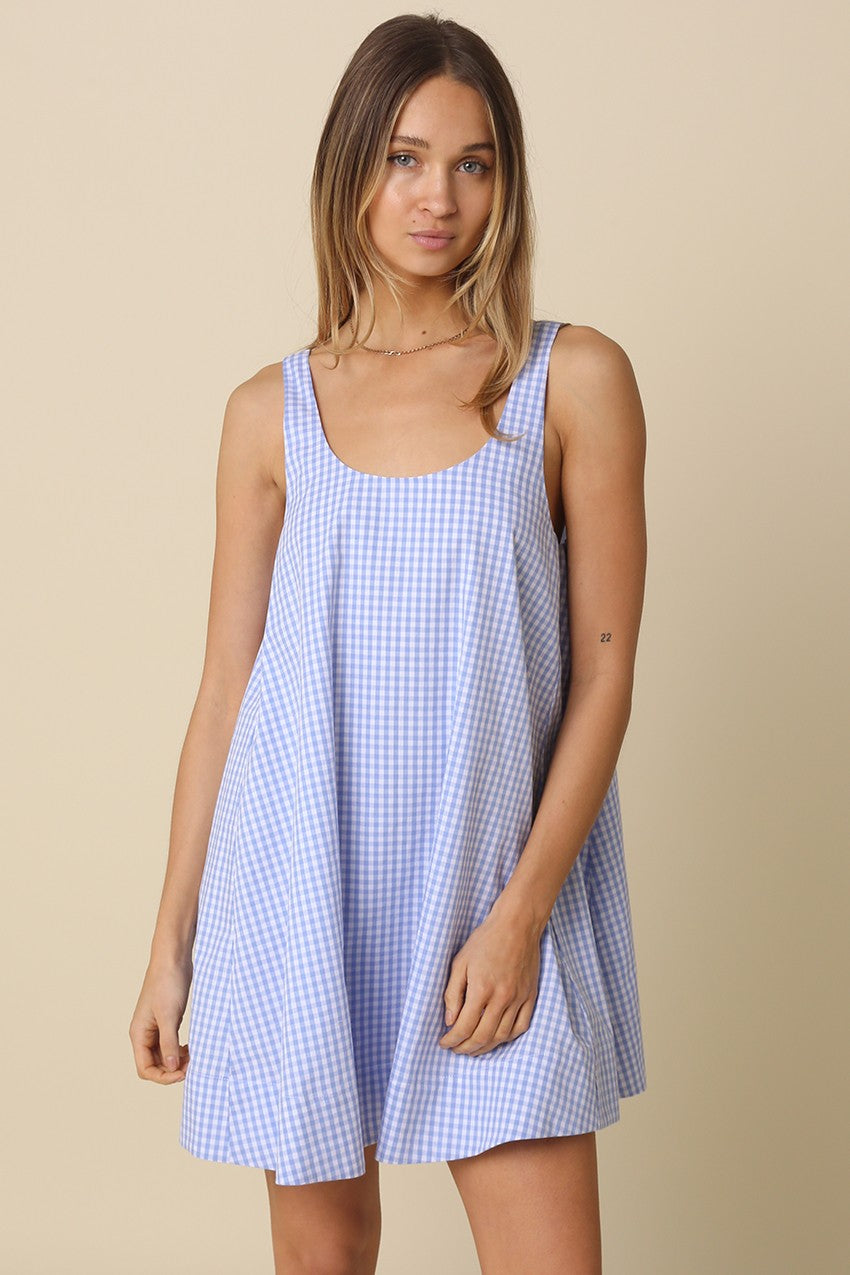 blue gingham swing dress Disney Mickey & Friends Collection by Unique Vintage Plus Size Blue Gingham Cotton Halter Swing Dress