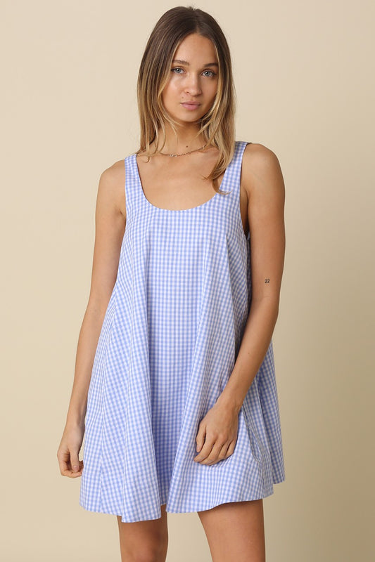 Andrea Gingham Swing Mini Dress Blue