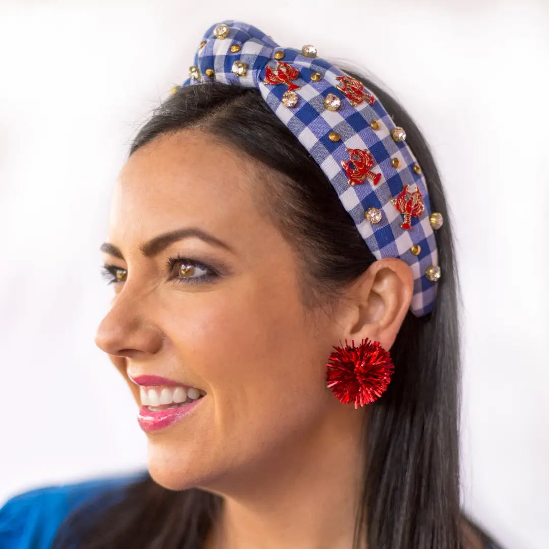 Red Tinsel Party Pom Stud