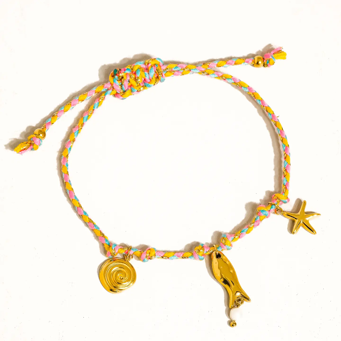 MULTIPLE COLORS Menton 18K Gold Non-Tarnish Summer Rope Charm Bracelet