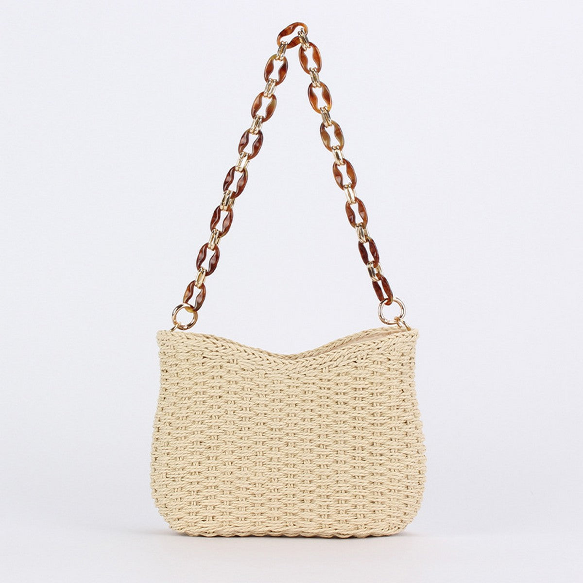 Chain Strap Straw Bag