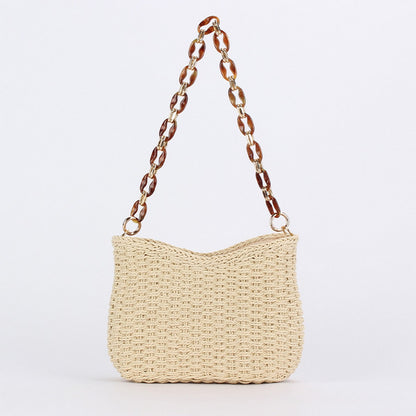 Chain Strap Straw Bag