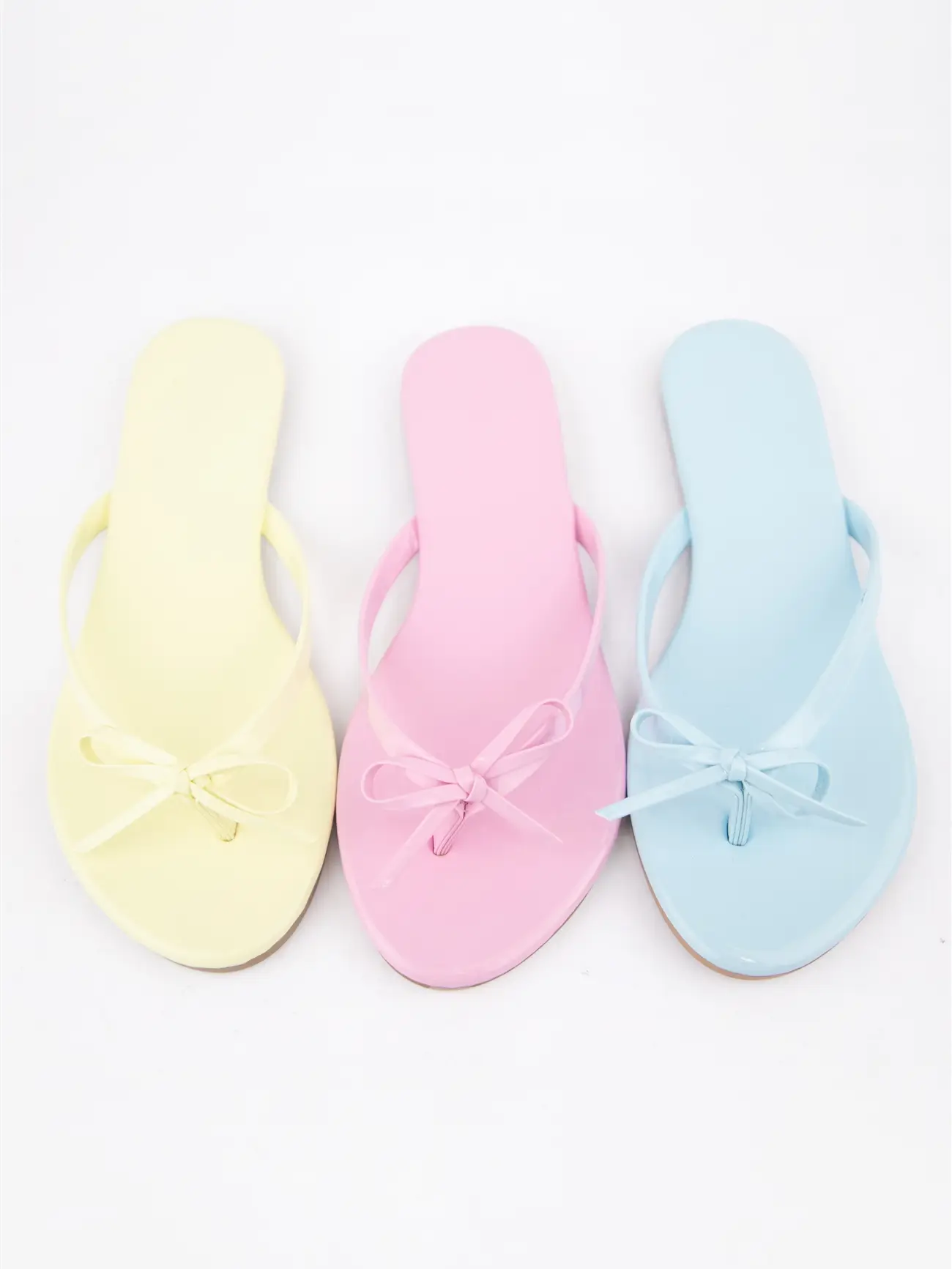 Thin Strap Bow Detail Thong Flat Sandals Yellow