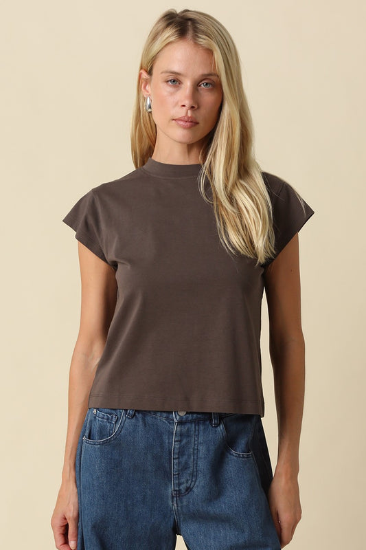 Valerie Cap Sleeve Crop Tee Brown