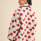 Cozy Oversized Rose Pattern Fleece Zip Up Jacket