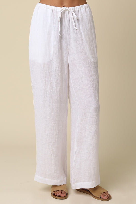 Millie Wide-leg Drawstring Linen Pants
