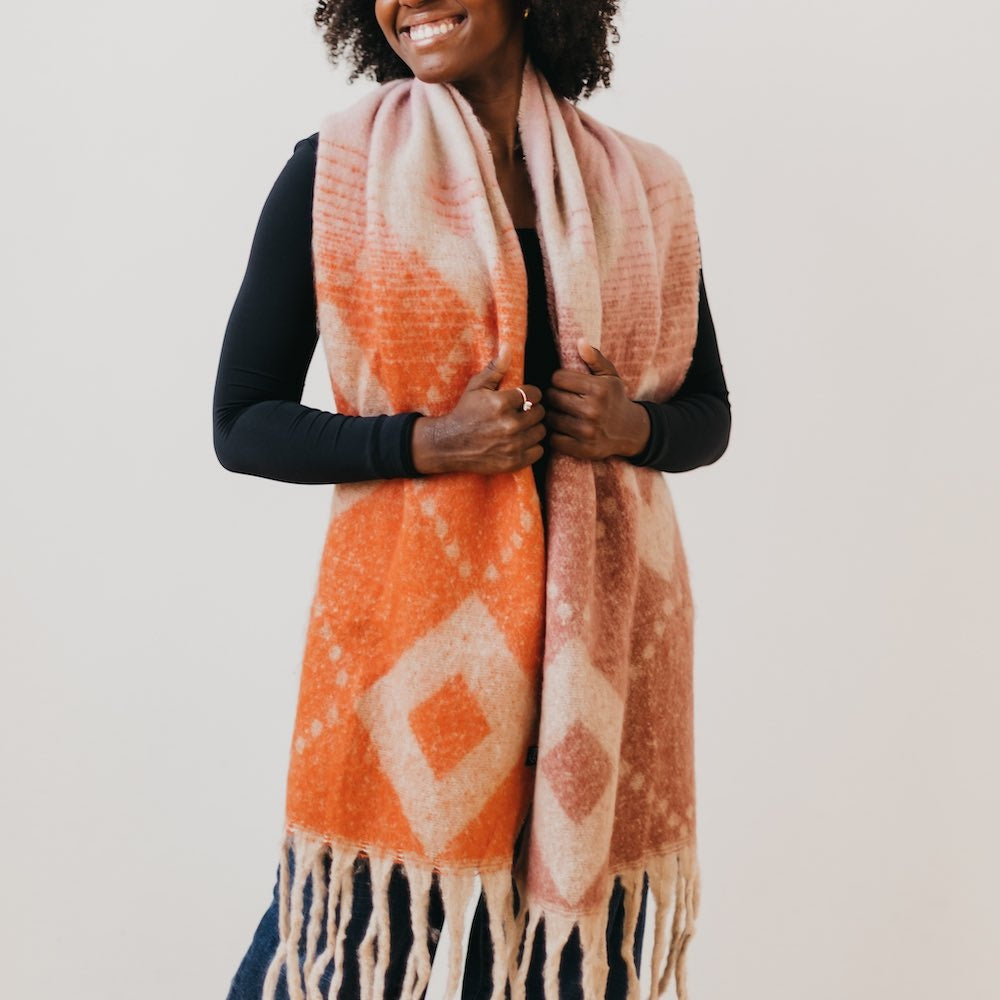 Diamond Fade Chunky Scarf Orange/Pink/Cream