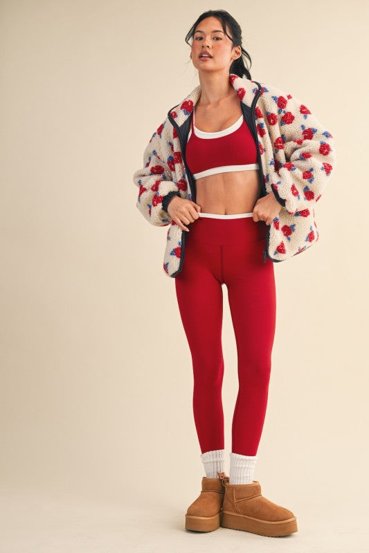 Cozy Oversized Rose Pattern Fleece Zip Up Jacket