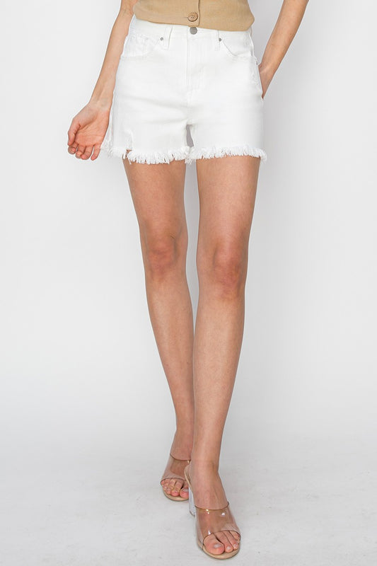 Risen White Hise Rise Tummy Control Side Slit Shorts
