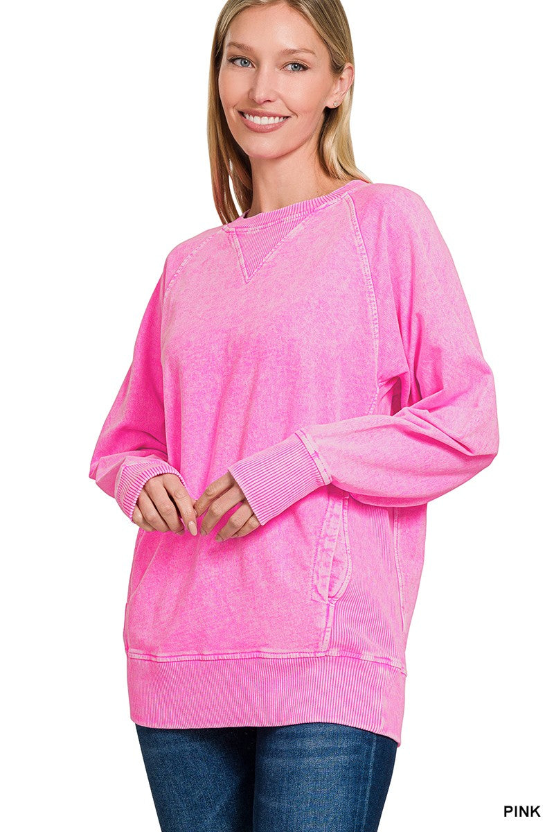 Terry Round Neck Pullover Pink