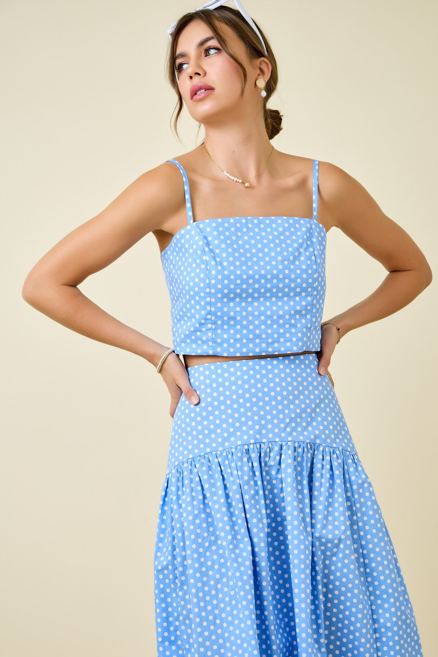 Delaney Blue Dot Crop Top