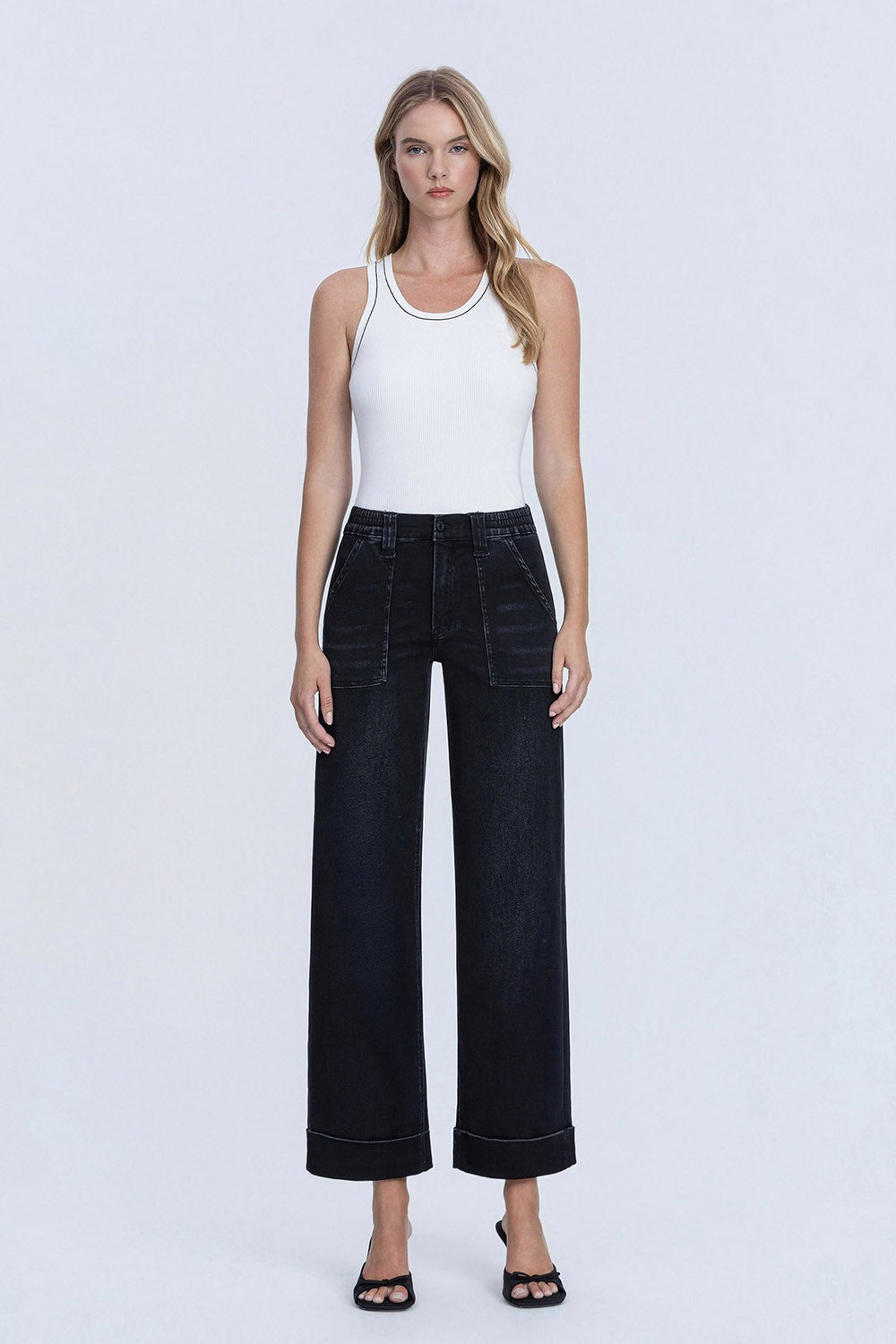 Vervet Black High Rise Elastic Wide Jeans