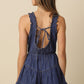 Ocean Denim Ruffle Strap Open-back Romper