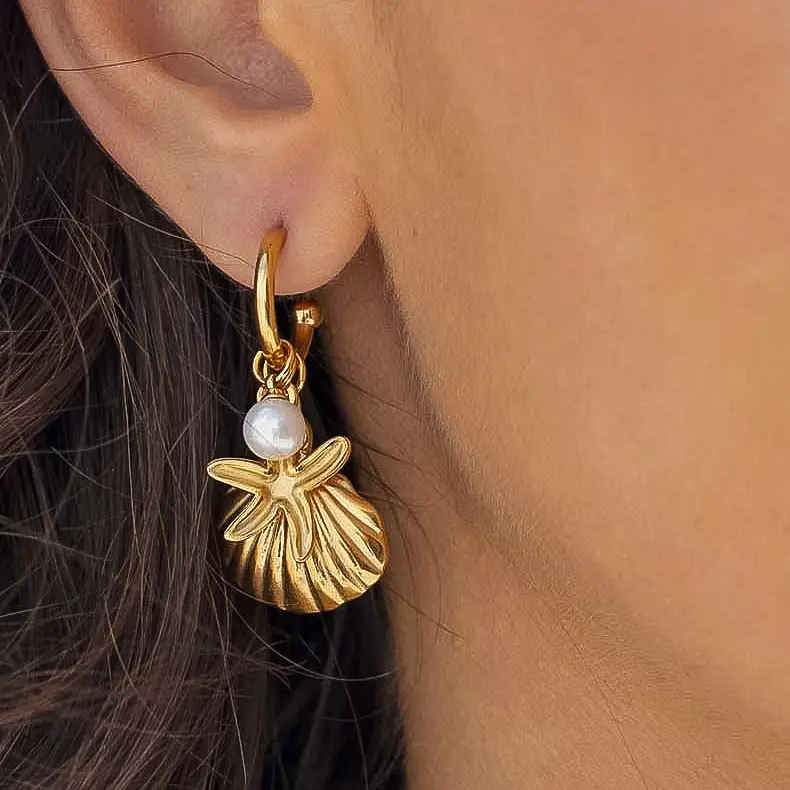 Marlène 18K Gold Non-Tarnish Sea Shell and Star Earring