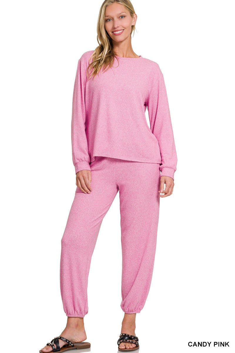 Long Slv Top & Joggers Set Candy Pink
