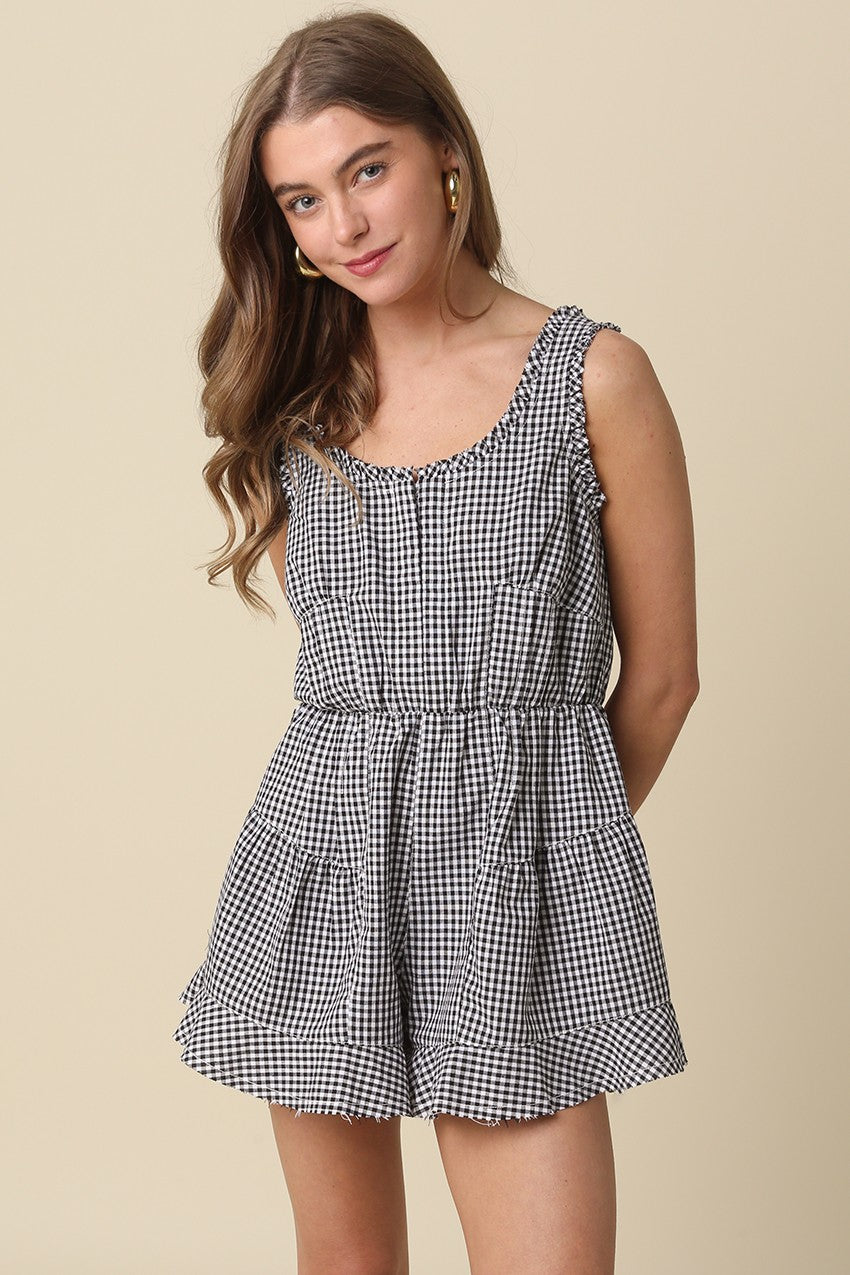 Oria Gingham Open-back Romper
