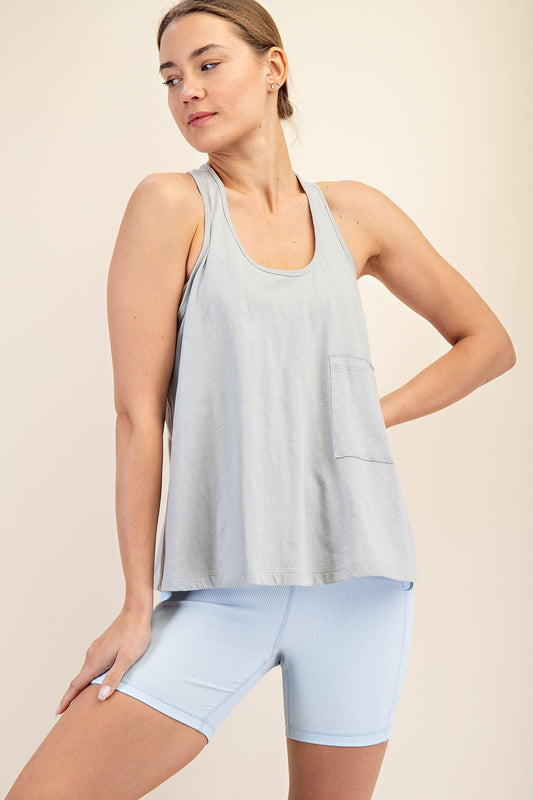 Cotton Racerback Tank Lt Grey