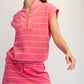 Modal Scuba Stripe V Neck Top Pink