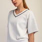 Modal Piping V Neck Top Grey