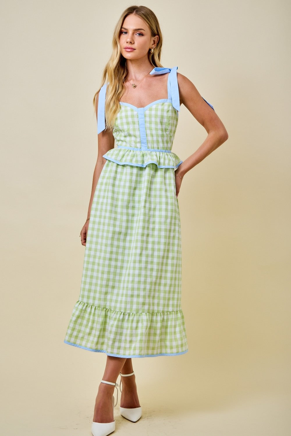 Darla Sweetheart Gingham Corset Midi Dress