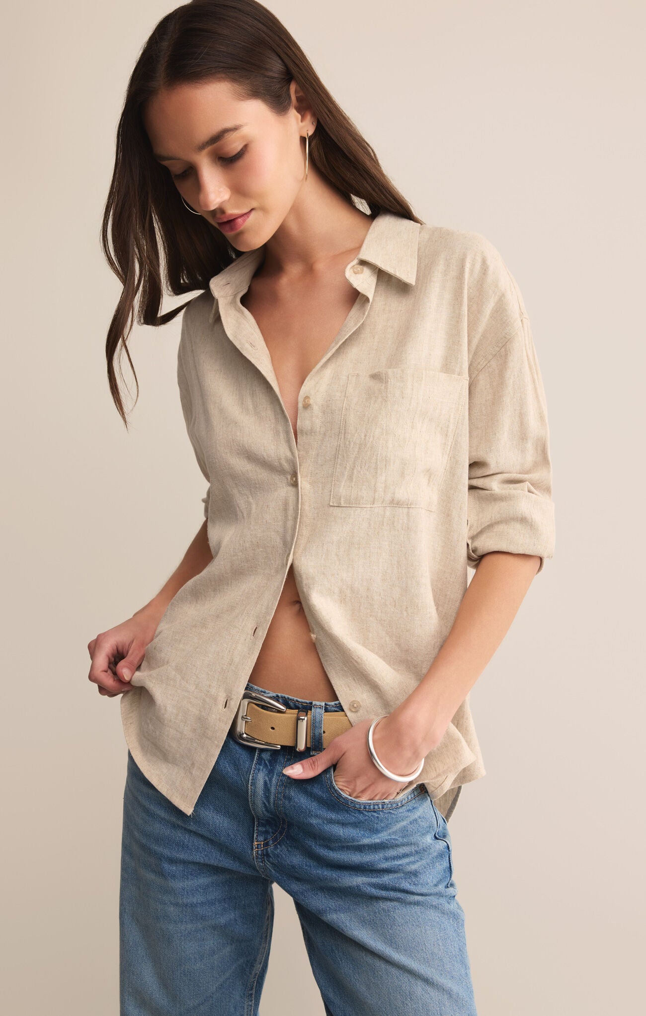 ALFIE BUTTON UP SHIRT FLAX
