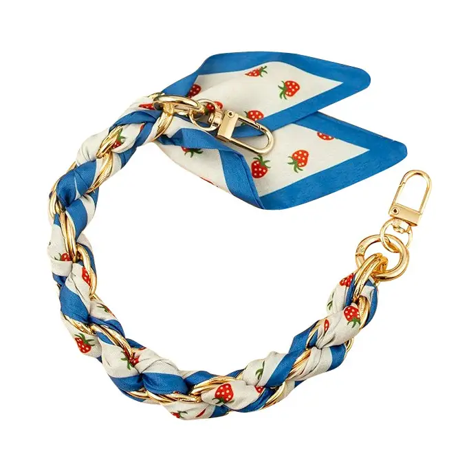 Gold Phone Chain with Scarf Red and Blue Strawberry
